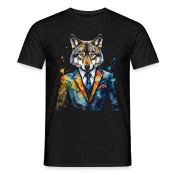 Costume de loup Imprimé coloré de design d’animaux - T-shirt homme - noir - Devant - AI Model Male 178 light (178cm)