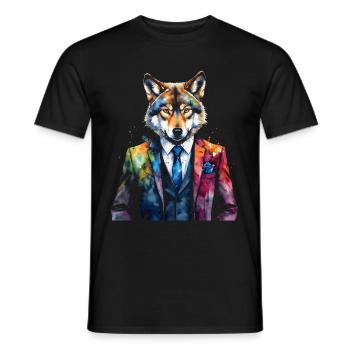 Costume de loup Imprimé coloré de conception d’animaux - T-shirt homme - noir - Devant - AI Model Male 178 light (178cm)