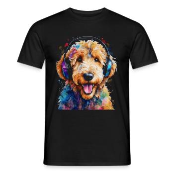 Goldendoodle Casque Chien Animal Design Imprimer - T-shirt homme - noir - Devant - AI Model Male 178 light (178cm)