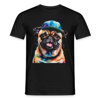 Mops Snapback Cap Hund Bunt Lustig Design Print - Männer T-Shirt - Schwarz - Vorne - AI Model Male 178 light (178cm)