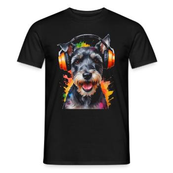 Zwergschnauzer Kopfhörer Hund Lustig Design Print - Männer T-Shirt - Schwarz - Vorne - AI Model Male 178 light (178cm)