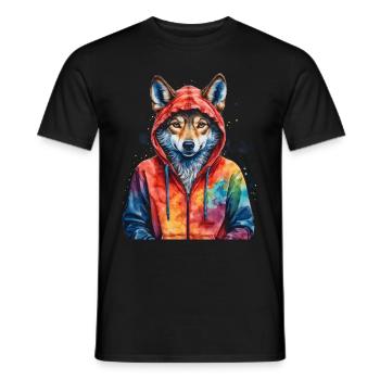 Wolf Hoodie Bunt Lustig Tier Design Print - Männer T-Shirt - Schwarz - Vorne - AI Model Male 178 light (178cm)
