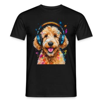 Goldendoodle Casque Chien Animal Design Imprimer - T-shirt homme - noir - Devant - AI Model Male 178 light (178cm)
