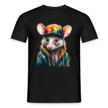 Opossum Snapback Cap Cool Tier Design Print - Männer T-Shirt - Schwarz - Vorne - AI Model Male 178 light (178cm)