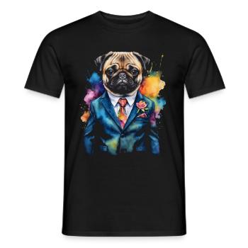 Mops Anzug Hund Bunt Lustig Tier Design Print - Männer T-Shirt - Schwarz - Vorne - AI Model Male 178 light (178cm)