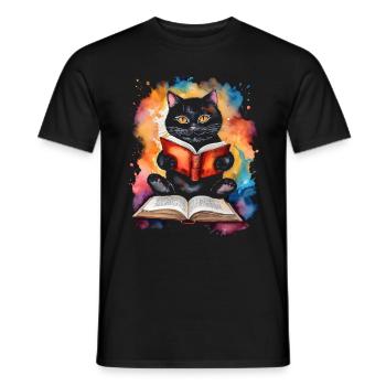 Livre de lecture de chat imprimé coloré drôle de conception animale - T-shirt homme - noir - Devant - AI Model Male 178 light (178cm)
