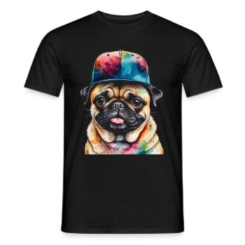 Mops Snapback Cap Hund Bunt Lustig Design Print - Männer T-Shirt - Schwarz - Vorne - AI Model Male 178 light (178cm)