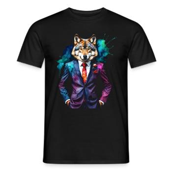 Costume de loup imprimé de conception animale colorée - T-shirt homme - noir - Devant - AI Model Male 178 light (178cm)