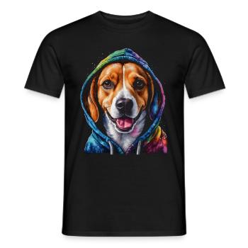 Beagle Hoodie Dog Colorful Funny Animal Design Print - Men's T-Shirt - black - Front - AI Model Male 178 light (178cm)
