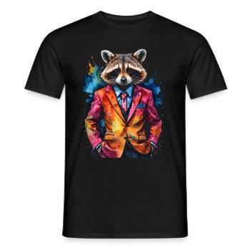 Costume de raton laveur Imprimé de design animal coloré - T-shirt homme - noir - Devant - AI Model Male 178 light (178cm)