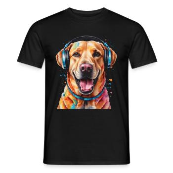 Labrador Retriever Kopfhörer Hund Tier Print - Männer T-Shirt - Schwarz - Vorne - AI Model Male 178 light (178cm)