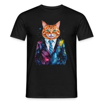Katze Anzug Bunt Lustig Lustig Tier Design Print - Männer T-Shirt - Schwarz - Vorne - AI Model Male 178 light (178cm)