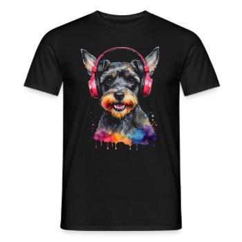 Zwergschnauzer Kopfhörer Hund Lustig Design Print - Männer T-Shirt - Schwarz - Vorne - AI Model Male 178 light (178cm)
