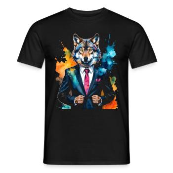 Costume de loup Imprimé coloré de design d’animaux - T-shirt homme - noir - Devant - AI Model Male 178 light (178cm)