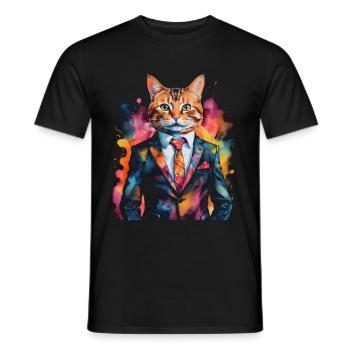 Cat Suit Colorful Funny Funny Animal Design Print - Men's T-Shirt - black - Front - AI Model Male 178 light (178cm)