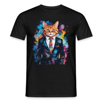 Cat Suit Colorful Funny Funny Animal Design Print - Men's T-Shirt - black - Front - AI Model Male 178 light (178cm)