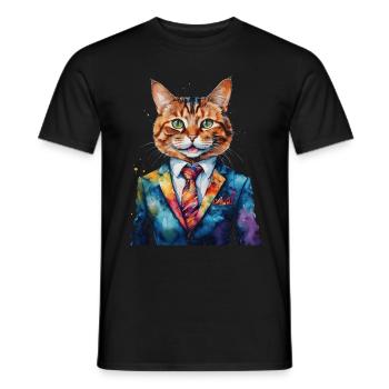 Cat Suit Colorful Funny Funny Animal Design Print - Men's T-Shirt - black - Front - AI Model Male 178 light (178cm)