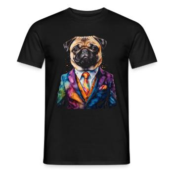 Mops Anzug Hund Bunt Lustig Tier Design Print - Männer T-Shirt - Schwarz - Vorne - AI Model Male 178 light (178cm)
