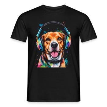 Beagle Headphones Dog Funny Animal Design Print - Men's T-Shirt - black - Front - AI Model Male 178 light (178cm)