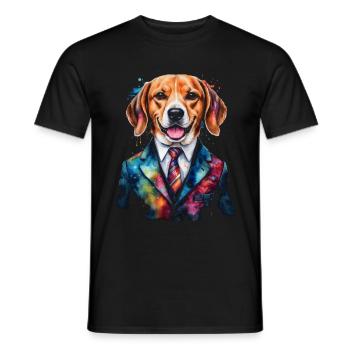 Beagle Anzug Hund Bunt Lustig Tier Design Print - Männer T-Shirt - Schwarz - Vorne - AI Model Male 178 light (178cm)