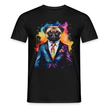 Mops Anzug Hund Bunt Lustig Tier Design Print - Männer T-Shirt - Schwarz - Vorne - AI Model Male 178 light (178cm)
