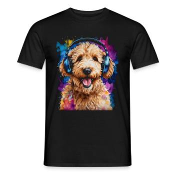 Goldendoodle Casque Chien Animal Design Imprimer - T-shirt homme - noir - Devant - AI Model Male 178 light (178cm)