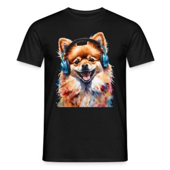 Pomeranian Pomeranian Headphones Dog Print - Men's T-Shirt - black - Front - AI Model Male 178 light (178cm)
