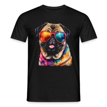 Mops Sonnenbrille Hund Bunt Lustig Design Print - Männer T-Shirt - Schwarz - Vorne - AI Model Male 178 light (178cm)