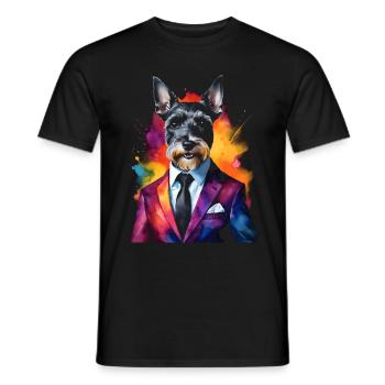 Zwergschnauzer Anzug Hund Lustig Tier Design Print - Männer T-Shirt - Schwarz - Vorne - AI Model Male 178 light (178cm)