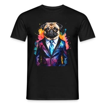 Mops Anzug Hund Bunt Lustig Tier Design Print - Männer T-Shirt - Schwarz - Vorne - AI Model Male 178 light (178cm)