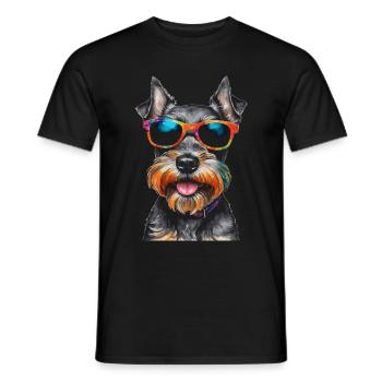 Zwergschnauzer Sonnenbrille Hund Lustig Tier Print - Männer T-Shirt - Schwarz - Vorne - AI Model Male 178 light (178cm)
