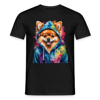 Pomeranian Pomeranian Pomeranian Hoodie Dog Print - Men's T-Shirt - black - Front - AI Model Male 178 light (178cm)