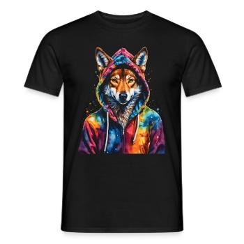 Wolf Hoodie Bunt Lustig Tier Design Print - Männer T-Shirt - Schwarz - Vorne - AI Model Male 178 light (178cm)
