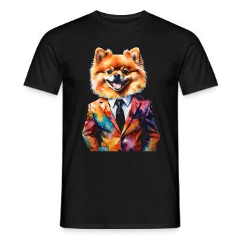 Poméranien Poméranien Costume Chien Imprimé Coloré - T-shirt homme - noir - Devant - AI Model Male 178 light (178cm)