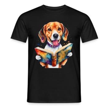 Beagle Reading Book Dog Funny Animal Design Print - Men's T-Shirt - black - Front - AI Model Male 178 light (178cm)
