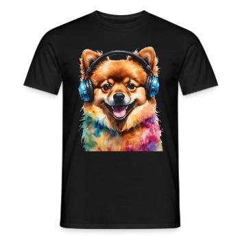 Pomeranian Pomeranian Headphones Dog Print - Men's T-Shirt - black - Front - AI Model Male 178 light (178cm)