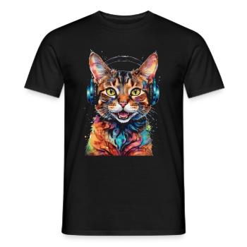 Casque de chat coloré drôle animal design imprimer - T-shirt homme - noir - Devant - AI Model Male 178 light (178cm)