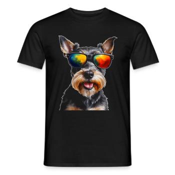 Zwergschnauzer Sonnenbrille Hund Lustig Tier Print - Männer T-Shirt - Schwarz - Vorne - AI Model Male 178 light (178cm)