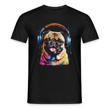 Mops Kopfhörer Hund Bunt Lustig Tier Design Print - Männer T-Shirt - Schwarz - Vorne - AI Model Male 178 light (178cm)