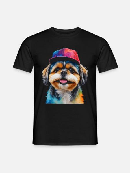 Shih Tzu Snapback Cap Dog Funny Animal Print - Men's T-Shirt - black
