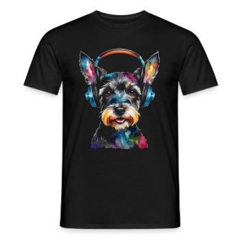 Zwergschnauzer Kopfhörer Hund Lustig Design Print - Männer T-Shirt - Schwarz - Vorne - AI Model Male 178 light (178cm)