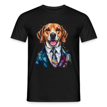 Beagle Anzug Hund Bunt Lustig Tier Design Print - Männer T-Shirt - Schwarz - Vorne - AI Model Male 178 light (178cm)