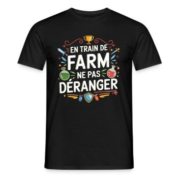 Gamer MMO RPG Humor FARMING Not Disturbing - Men's T-Shirt - black - Front - AI Model Male 178 light (178cm)
