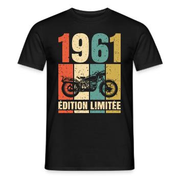 1961 Anniversaire Motard Vintage Cadeau Moto - T-shirt homme - noir - Devant - AI Model Male 178 light (178cm)