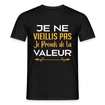 Je ne vieillis pas, je prends de la valeur - T-shirt homme - noir - Devant - AI Model Male 178 light (178cm)