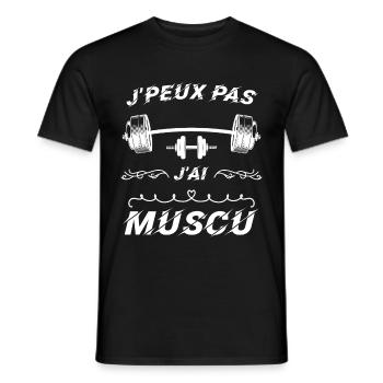 J peux pas j ai muscu - T-shirt homme - noir - Devant - AI Model Male 178 light (178cm)