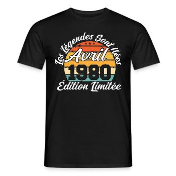 Les Légendes Sont Nées en Avril 1980 - T-shirt homme - noir - Devant - AI Model Male 178 light (178cm)