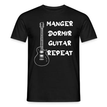 répéter manger dormir guitare tous les jours - T-shirt homme - noir - Devant - AI Model Male 178 light (178cm)