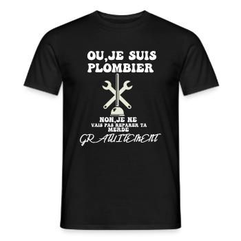 oui je suis plombier - T-shirt homme - noir - Devant - AI Model Male 178 light (178cm)