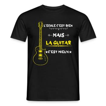 l'école c'est bien mais la guitar c'est mieux - T-shirt homme - noir - Devant - AI Model Male 178 light (178cm)
